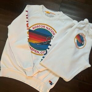 Aviator Nation White Sweatshirt and Shorts Set with Rainbow Logo size small